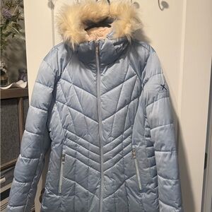 ZeroXposur Sky Blue Puffer Jacket with Faux Fur Trim